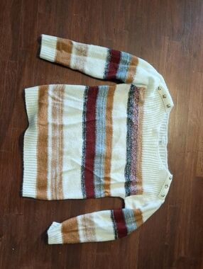 Maurices Cream Multicolor Striped Men’s Sweater with Accent Buttons